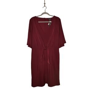 CITY CHIC NEW $130 Burgundy Knotted Front V-Neck A-Line Dress S / US 16‎